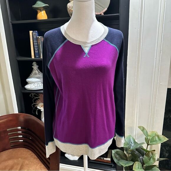 Eddie Bauer Purple Color Block Light Weight Sweater Size Small - Picture 1 of 12